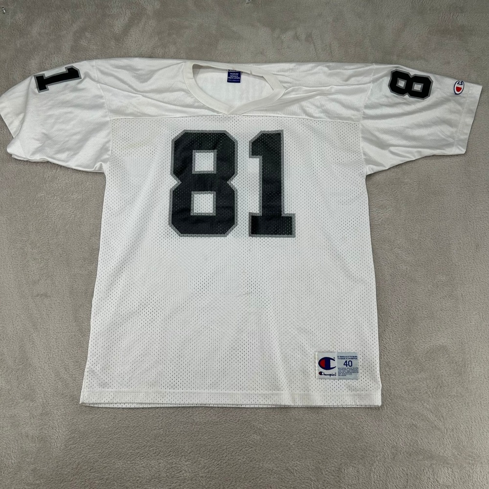 VTG 90s Champion Oakland Raiders NFL Tim Brown #81 Jersey Mens 40/Medium White